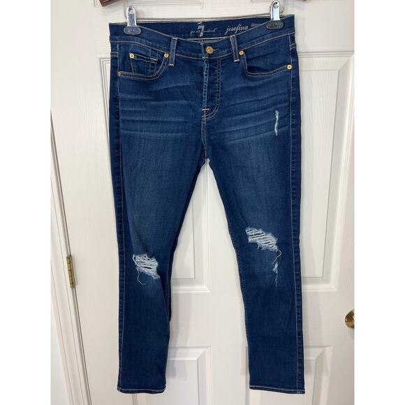 7FAMK Josefina Skinny Boyfriend Distressed Button Fly Jeans 28 Capsule Staple - Picture 1 of 8